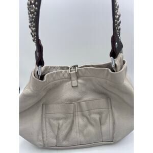 Tylie Malibu White Leather Handbag with Studded Strap